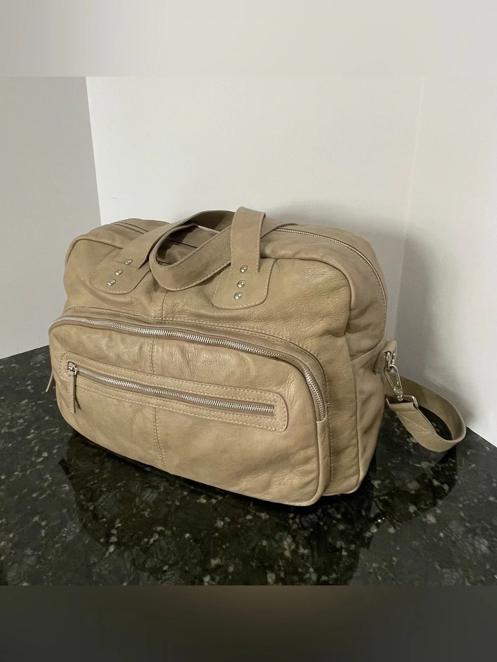 Valentina Leather Weekender Bag in Taupe Distressed Leather